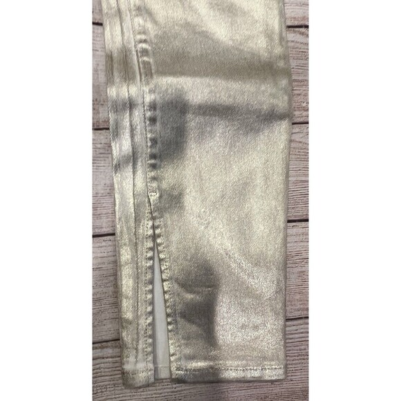 JONATHAN SIMKHAI Rae Gold Coated High Rise Skinny Jeans Sz 25 Split Hem - Picture 3 of 8